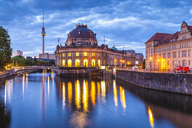 Berlin At Night TV Tower And Cathedral River Spree Right Size